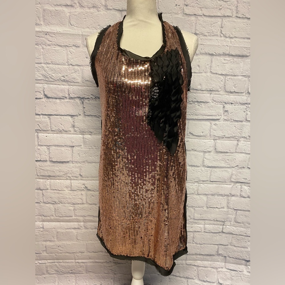 Esley Anthropologie Sequin Rhinestone Raw Edge Mini Dress Size Small